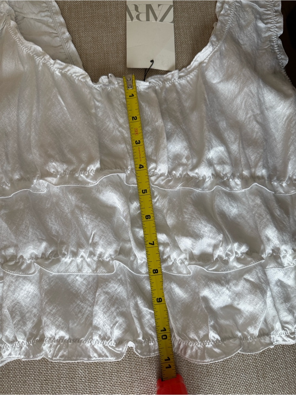 Women's White Ruffle Satin Top